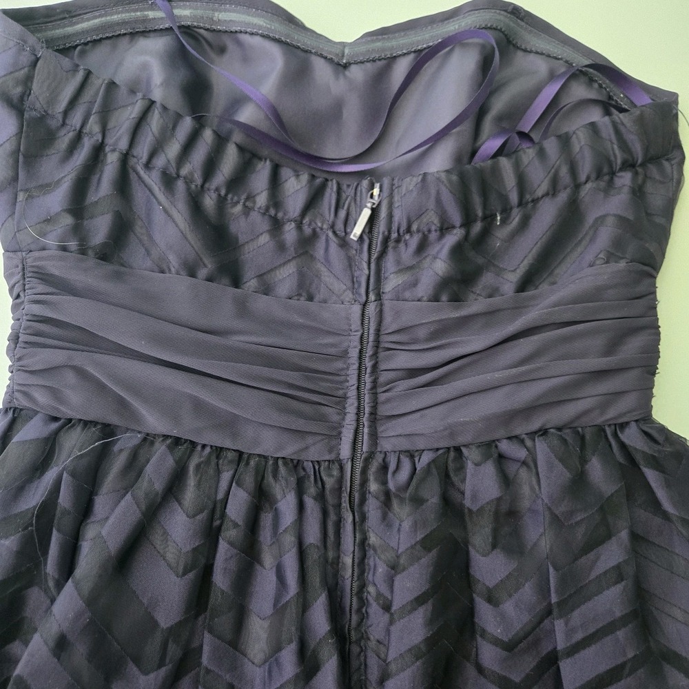 Purple Black Chevron Strapless Mini Dress Sweetheart Y2K Cocktail Party Pleated - Picture 6 of 14